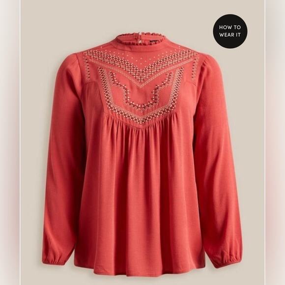 Torrid Crinkle Gauze Relaxed Embroidered Blouse‎ Women's Size 00 (Med/Large) - Picture 1 of 8